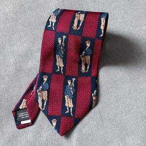Vintage Golf Magazine Silk Tie Red Navy Golfer Print USA Made Novelty Pattern